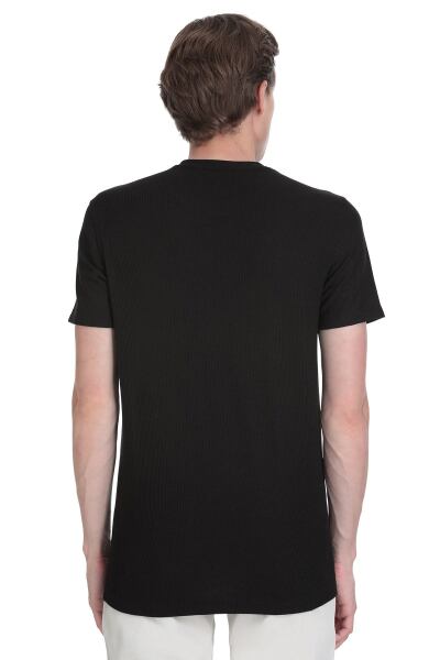 Siyah Regular Fit Bisiklet Yaka Tişört - 5