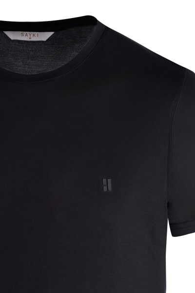 Siyah Regular Fit Bisiklet Yaka Tişört - 2