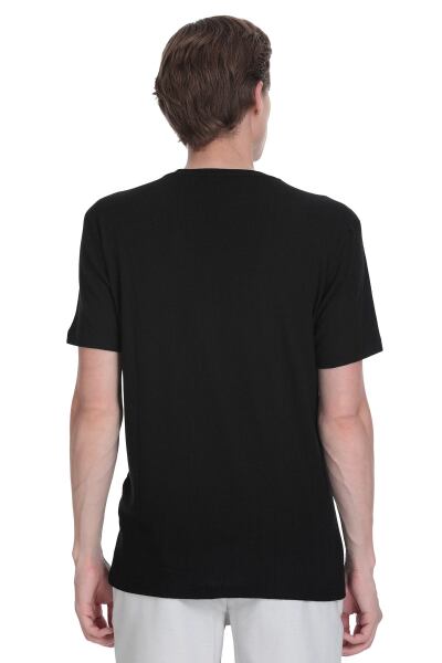 Siyah Regular Fit Bisiklet Yaka Tişört - 5