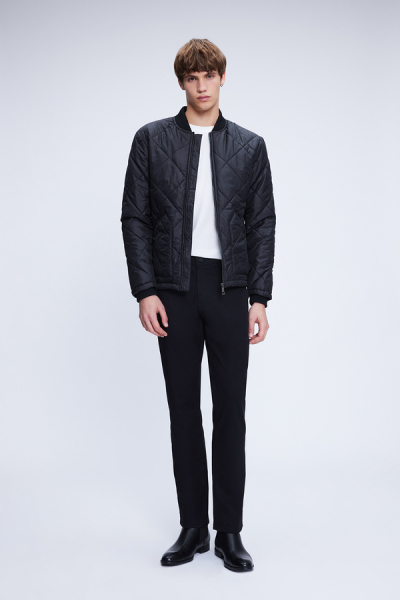 Siyah Regular Fit Bomber Yaka Kapitone Mont - 2