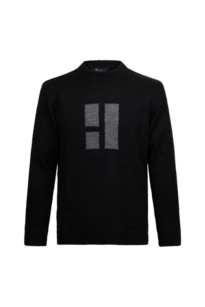 Siyah Regular Fit Çeyrek Balıkçı Yaka Triko Kazak - HTML