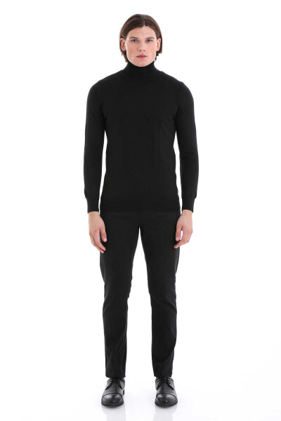 Siyah Regular Fit Desenli Balıkçı Yaka Yünlü Triko Kazak - 2