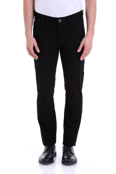 Siyah Regular Fit Pamuklu 5 Cep Kanvas Pantolon 