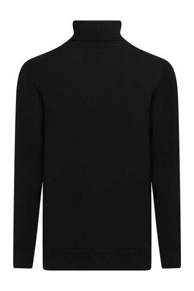 Siyah Regular Fit Desenli Pamuklu Balıkçı Yaka Triko Kazak - 8