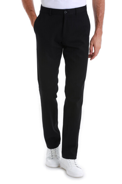 Siyah Regular Fit Pamuklu Yandan Cepli Kanvas Pantolon 