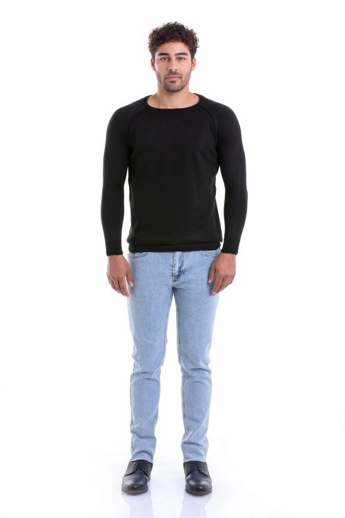 Siyah Regular Fit Bisiklet Yaka Yünlü Triko Kazak - Hatemoğlu (1)