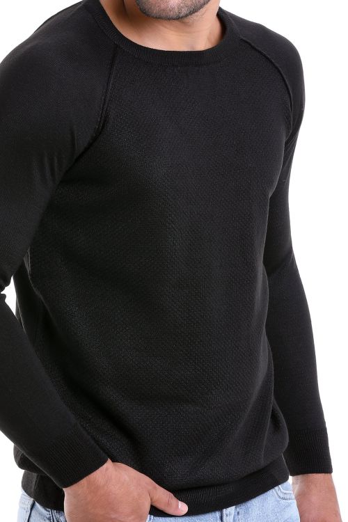 Siyah Regular Fit Bisiklet Yaka Yünlü Triko Kazak - Hatemoğlu (1)
