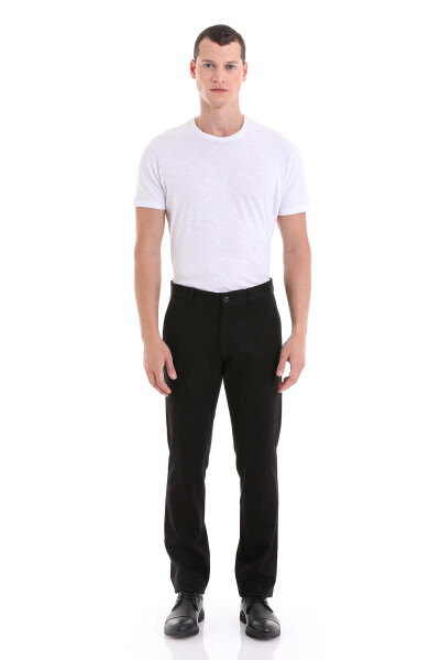 Siyah Regular Fit Yandan Cepli Basic Pamuklu Kanvas Pantolon - 2