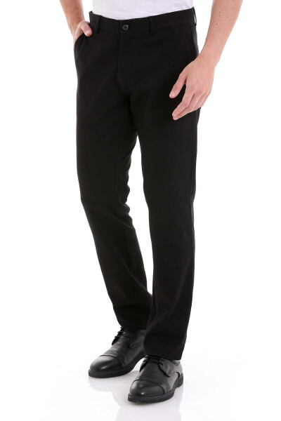 Siyah Regular Fit Yandan Cepli Basic Pamuklu Kanvas Pantolon - 3