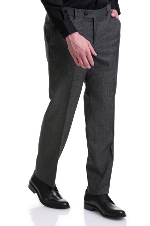 Siyah Regular Fit Desenli Yandan Cepli Kumaş Pantolon - Thumbnail