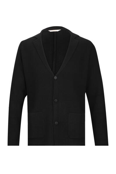 Siyah Regular Fit Düğmeli Triko Ceket - 1