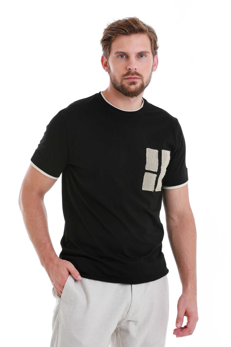 Siyah Regular Fit 100% Pamuk Bisiklet Yaka Tişört - Hatem Saykı