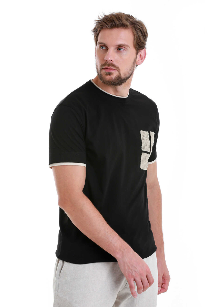Siyah Regular Fit 100% Pamuk Bisiklet Yaka Tişört - Hatem Saykı (1)