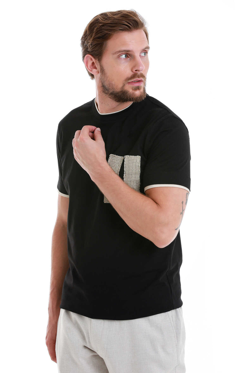 Siyah Regular Fit 100% Pamuk Bisiklet Yaka Tişört - Hatem Saykı (1)