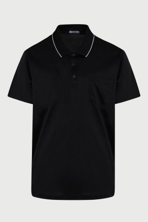 Siyah Regular Fit Düz 100% Pamuk Polo Yaka Tişört - Thumbnail