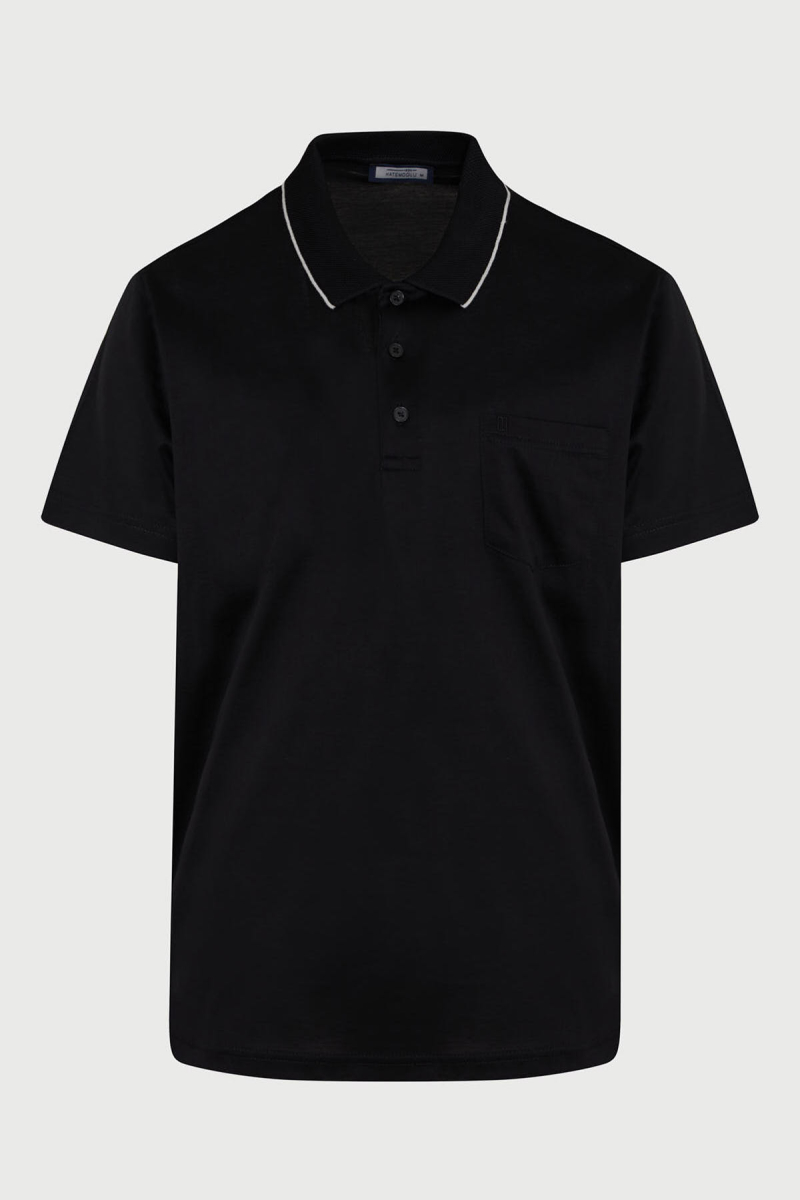 Siyah Regular Fit Merserize Polo Yaka %100 Pamuk Tişört