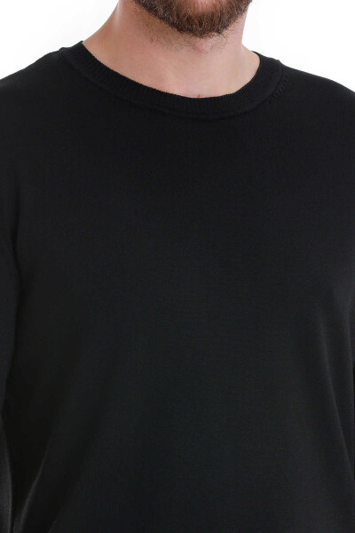 Siyah Regular Fit Bisiklet Yaka Rayon Kazak - 5