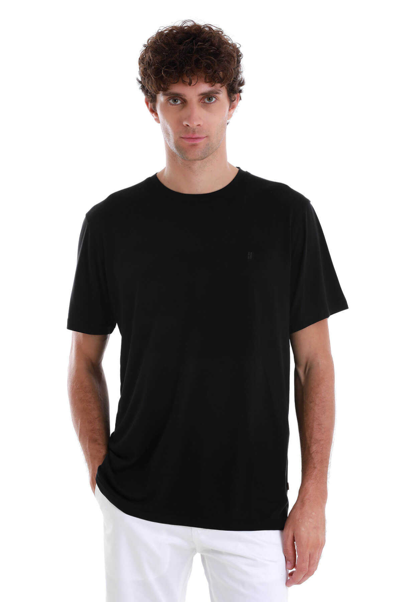 Siyah Regular Fit Bisiklet Yaka Tişört - Hatem Saykı