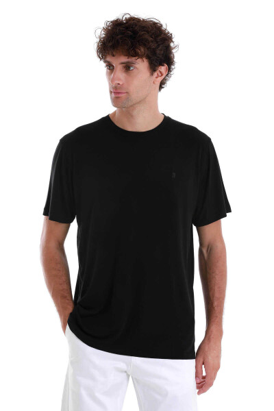 Siyah Regular Fit Bisiklet Yaka Tişört - 3