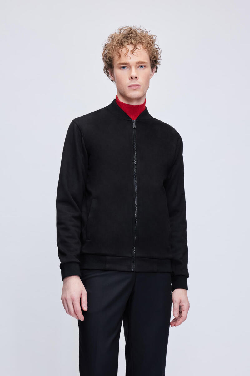 Siyah Regular Fit Bomber Yaka Mevsimlik Mont - HTML