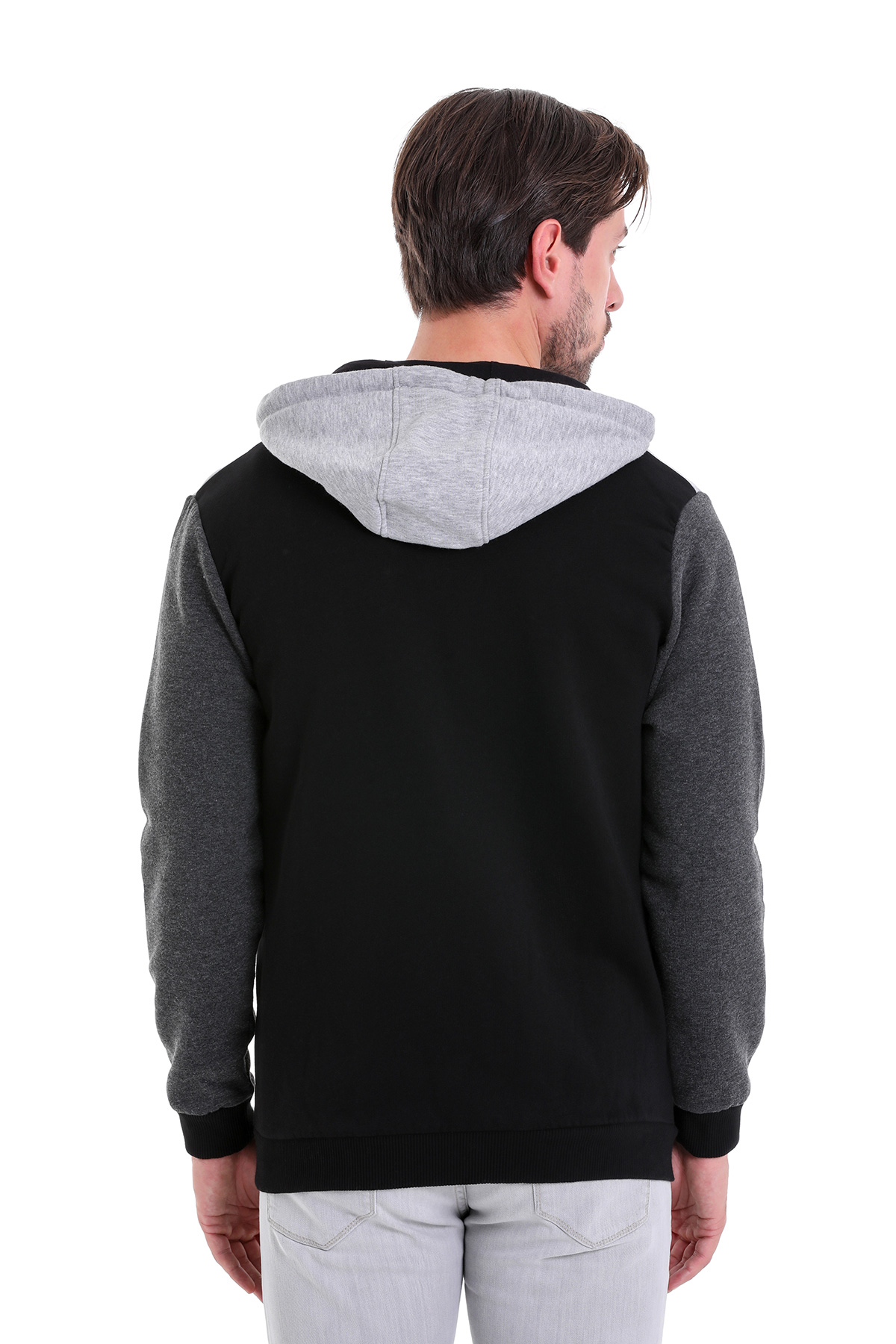 Siyah Regular Fit Düz Kapüşonlu Fermuarlı Sweatshirt