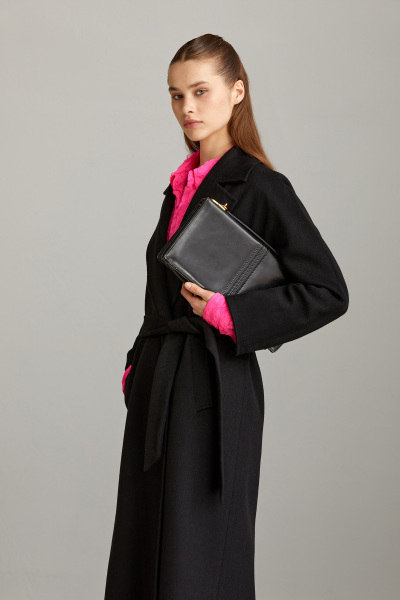 Saykı Woman Siyah Regular Fit Mono Yaka Yünlü Kemerli Basic Kaşe Manto - 10