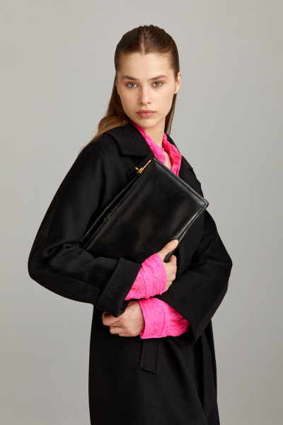 Saykı Woman Siyah Regular Fit Mono Yaka Yünlü Kemerli Basic Kaşe Manto - 12