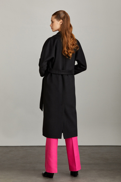 Saykı Woman Siyah Regular Fit Mono Yaka Yünlü Kemerli Basic Kaşe Manto - 14