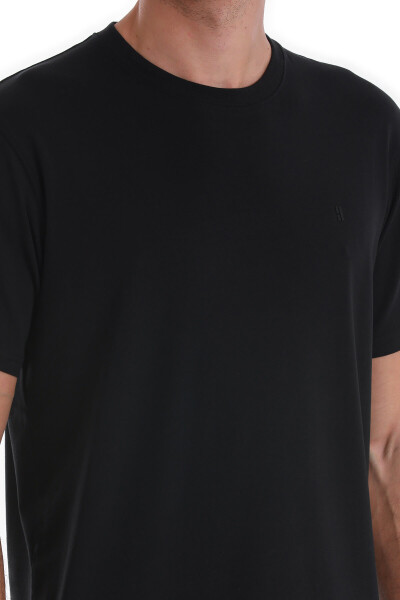 Siyah Regular Fit Pamuklu Bisiklet Yaka Tişört - 5