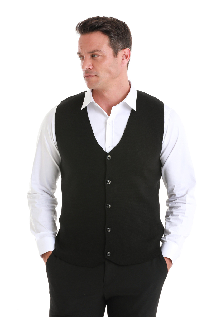 Siyah Regular Fit V Yaka Triko Yelek - Hatemoğlu (1)