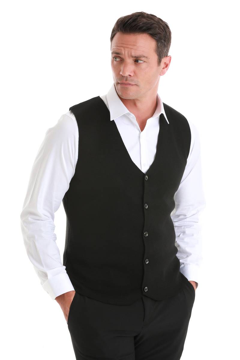 Siyah Regular Fit V Yaka Triko Yelek - Hatemoğlu (1)