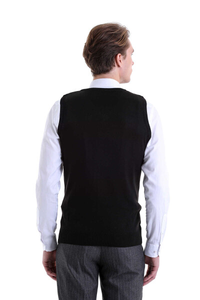 Siyah Comfort Fit V Yaka Yünlü Triko Süveter - 6