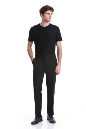 Siyah Regular Fit Düz Yandan Cepli Kumaş Pantolon - Thumbnail