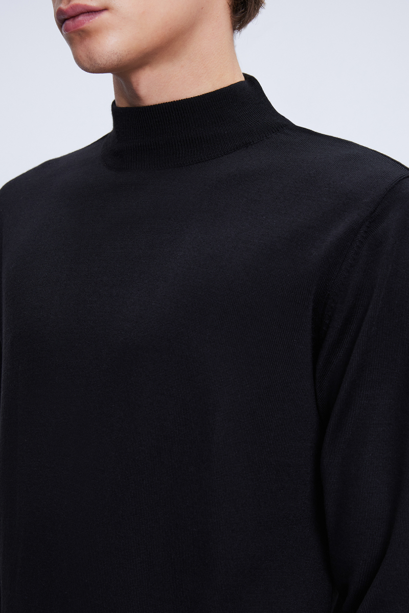 Siyah Regular Fit Düz Yarım Balıkçı Yaka Yünlü Triko Kazak - Hatemoğlu (1)