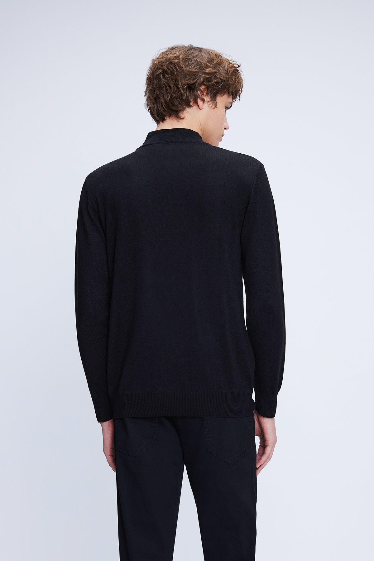 Siyah Regular Fit Düz Yarım Balıkçı Yaka Yünlü Triko Kazak - 5