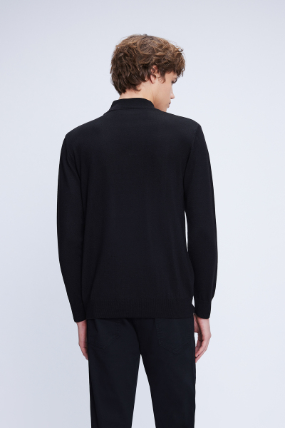 Siyah Regular Fit Düz Yarım Balıkçı Yaka Yünlü Triko Kazak - 5