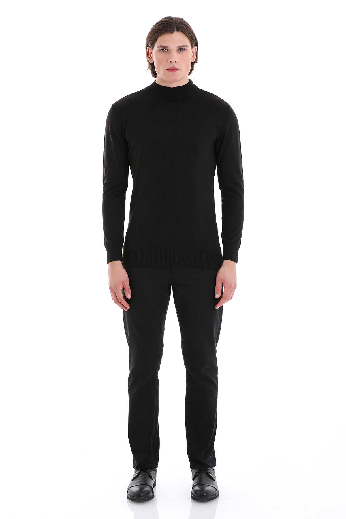 Siyah Regular Fit Yarım Balıkçı Yaka Yünlü Triko Kazak - 2