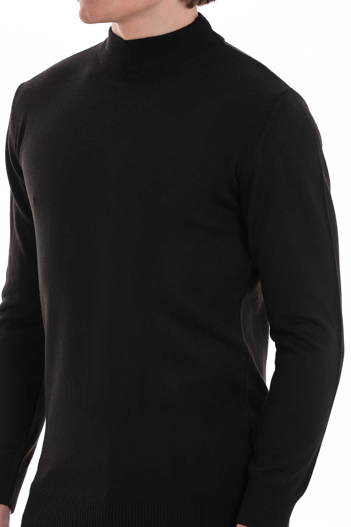 Siyah Regular Fit Yarım Balıkçı Yaka Yünlü Triko Kazak - 5