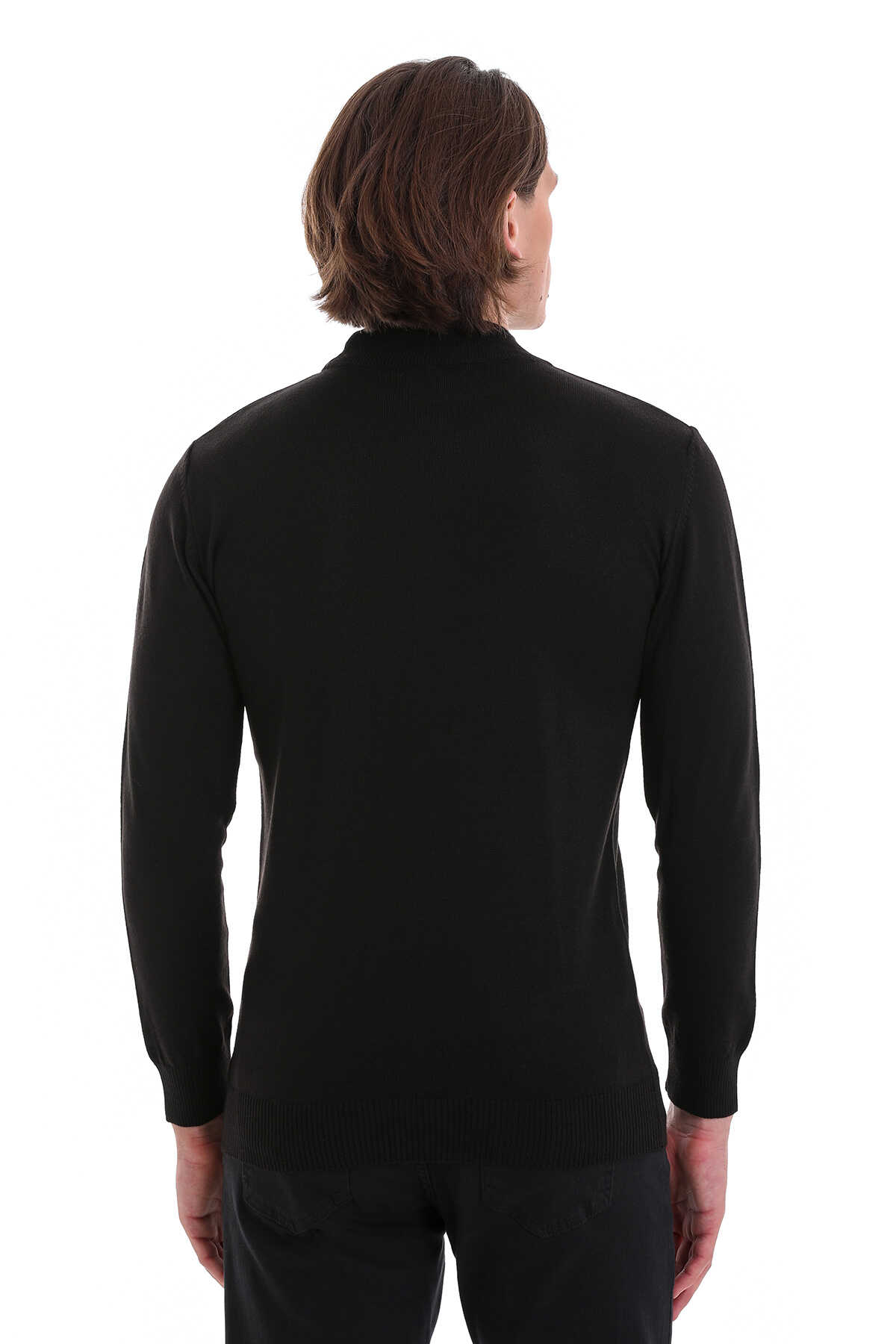 Siyah Regular Fit Yarım Balıkçı Yaka Yünlü Triko Kazak - 6
