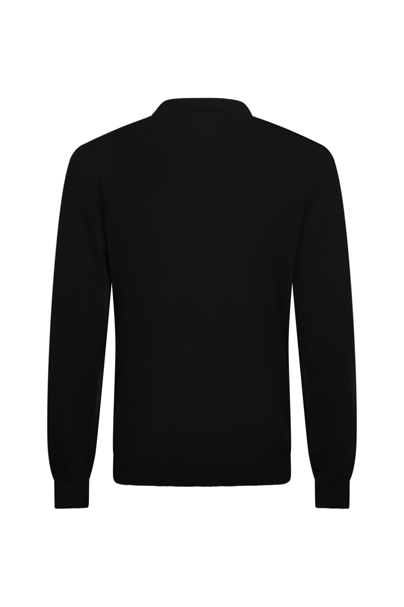 Siyah Regular Fit Fermuarlı Polo Yaka Rayon Triko Kazak - HATEM SAYKI (1)