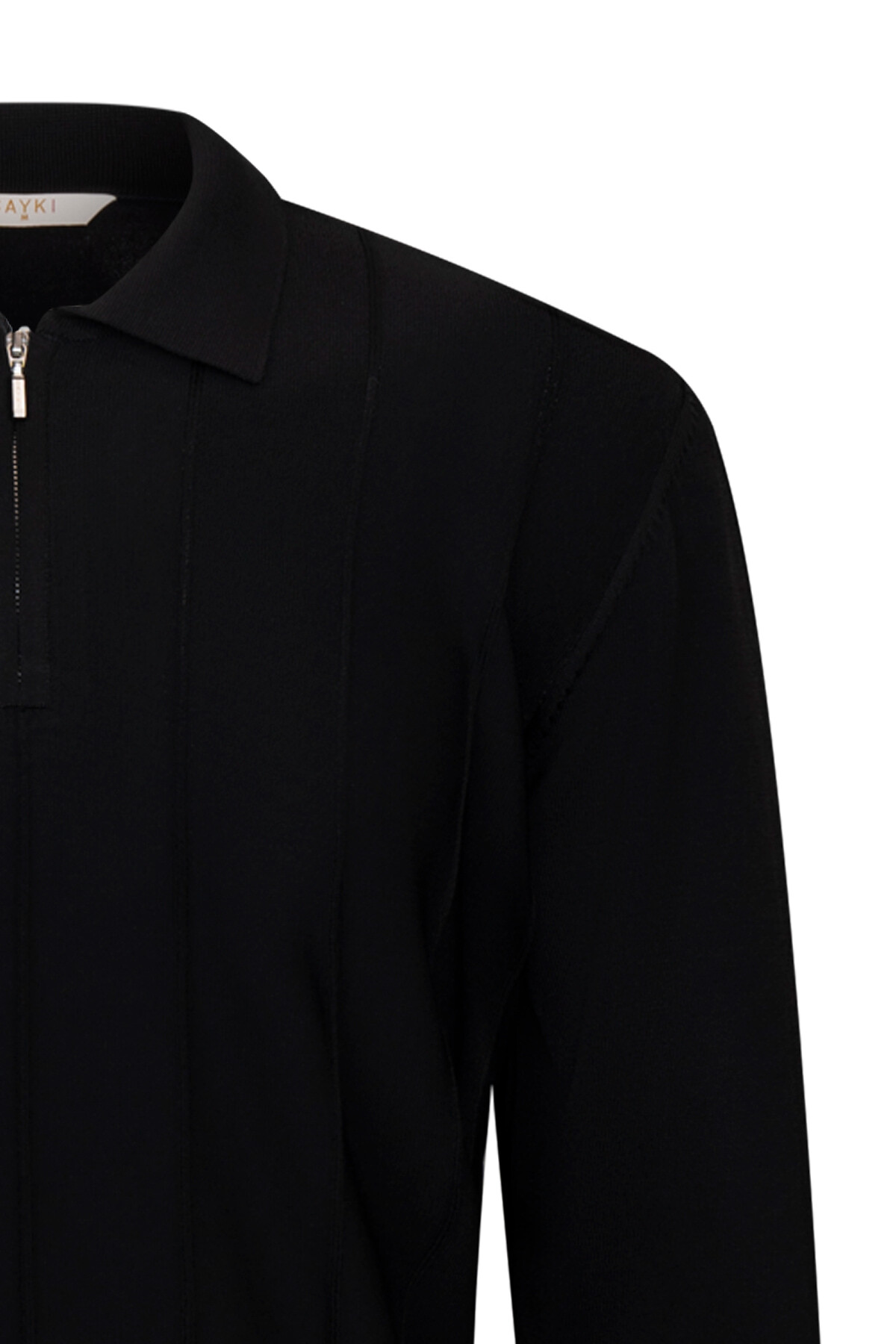 Siyah Regular Fit Fermuarlı Polo Yaka Rayon Triko Kazak - 3