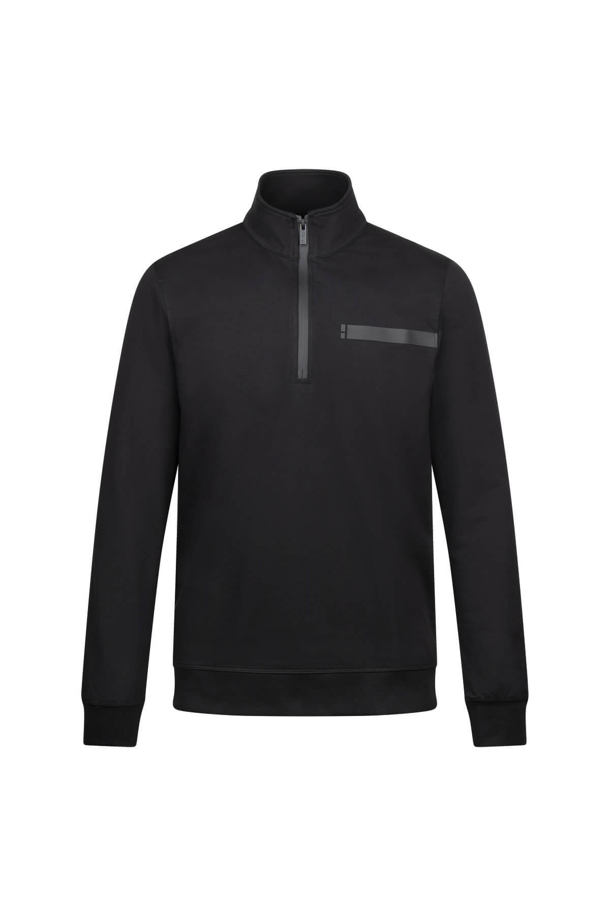 Siyah Regular Fit Fermuarlı Yarım Balıkçı Yaka Pamuklu Sweatshirt - 1