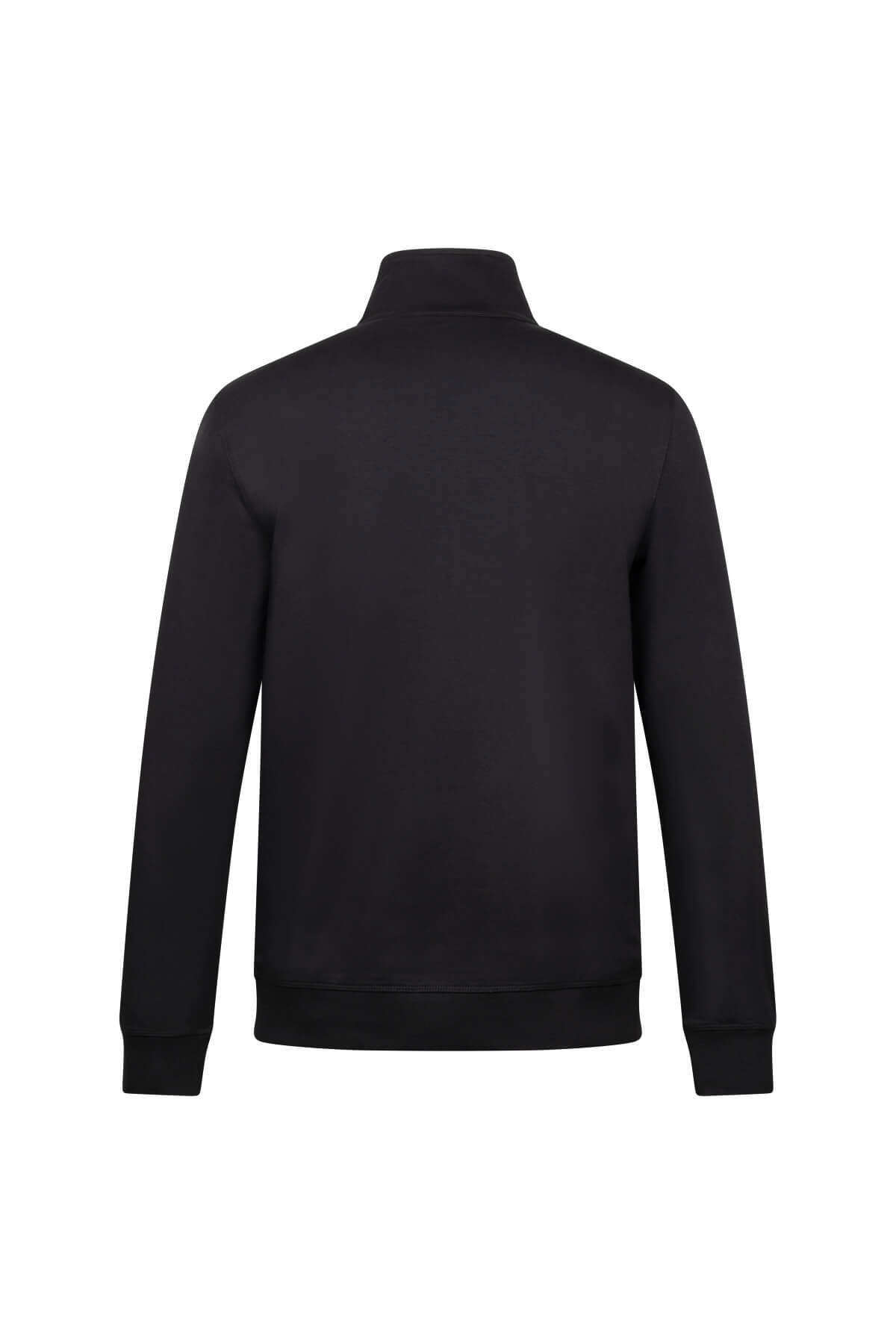 Siyah Regular Fit Fermuarlı Yarım Balıkçı Yaka Pamuklu Sweatshirt - 2