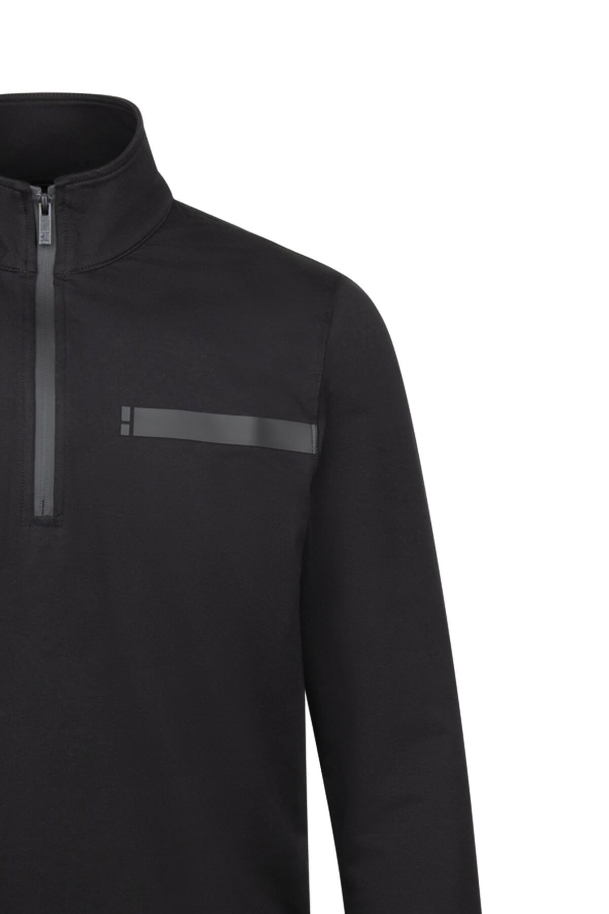 Siyah Regular Fit Fermuarlı Yarım Balıkçı Yaka Pamuklu Sweatshirt - 3