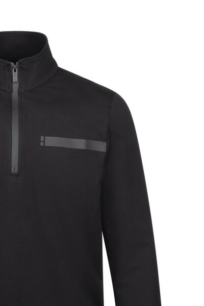 Siyah Regular Fit Fermuarlı Yarım Balıkçı Yaka Pamuklu Sweatshirt - 3