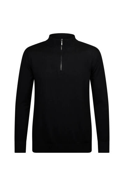 Siyah Regular Fit Fermuarlı Yarım Balıkçı Yaka Rayon Kazak 
