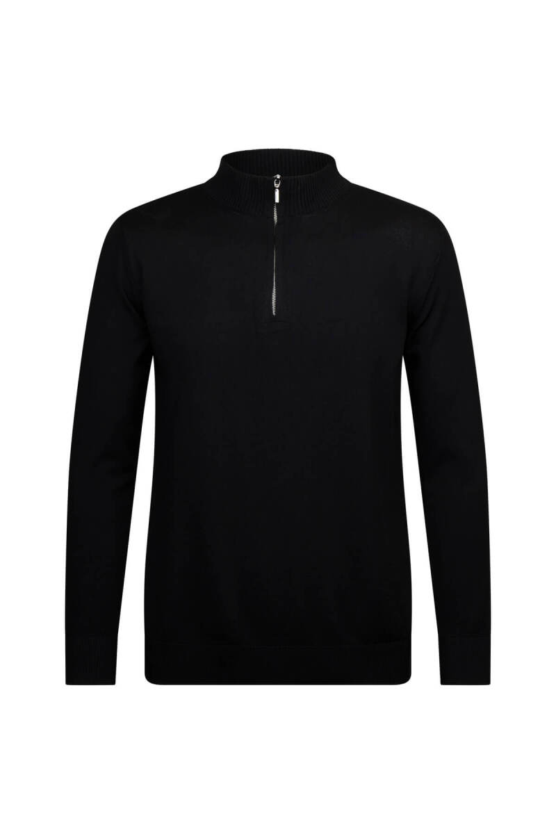 Siyah Regular Fit Fermuarlı Yarım Balıkçı Yaka Rayon Kazak - HATEM SAYKI