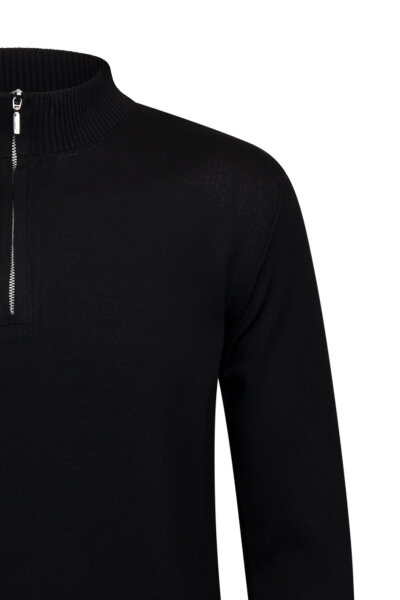 Siyah Regular Fit Fermuarlı Yarım Balıkçı Yaka Rayon Kazak - 3