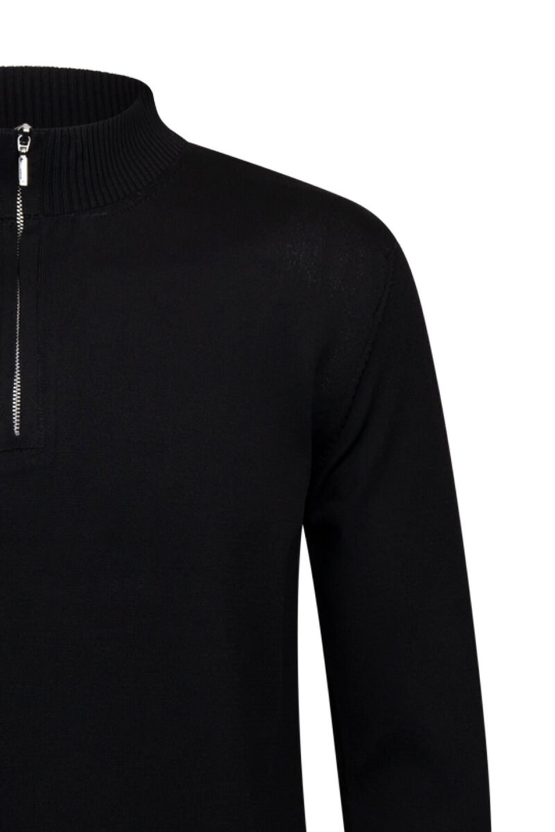 Siyah Regular Fit Fermuarlı Yarım Balıkçı Yaka Rayon Kazak - HATEM SAYKI (1)