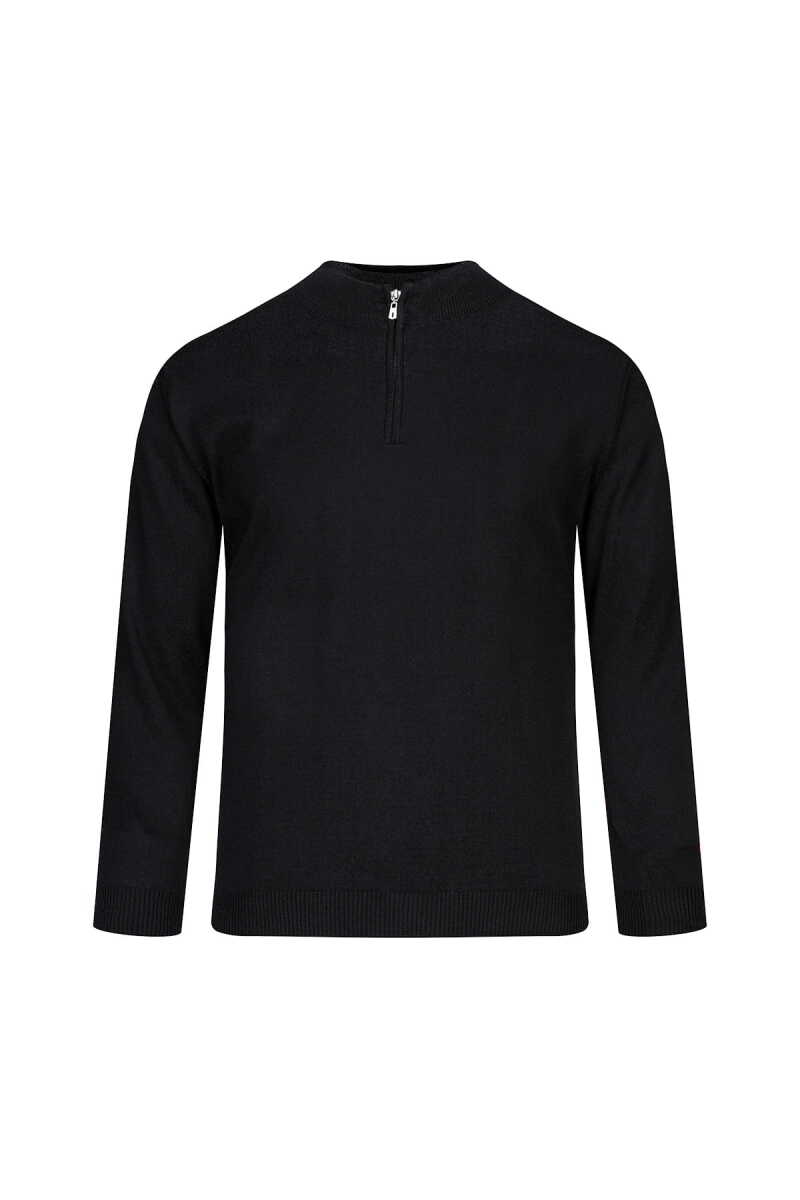 Siyah Regular Fit Fermuarlı Yarım Balıkçı Yaka Yünlü Kazak - Hatemoğlu